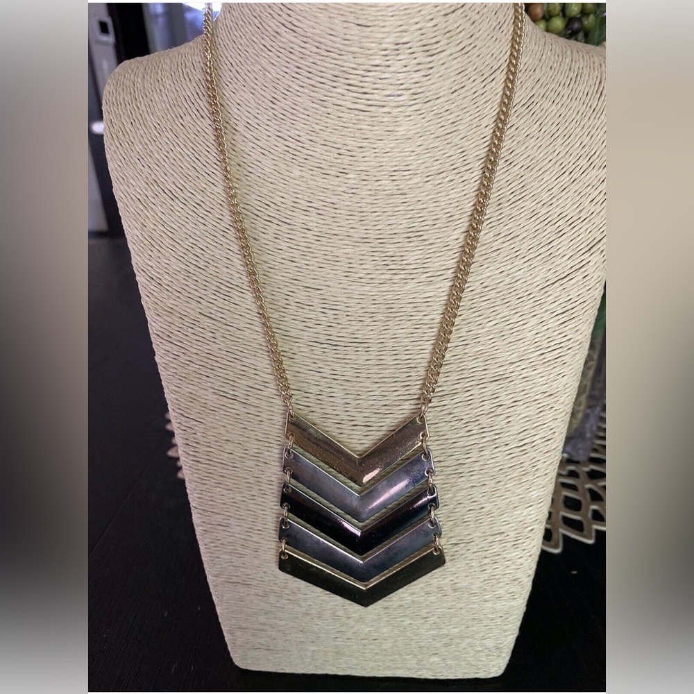 Express chevron statement necklace in black, gold, and silver